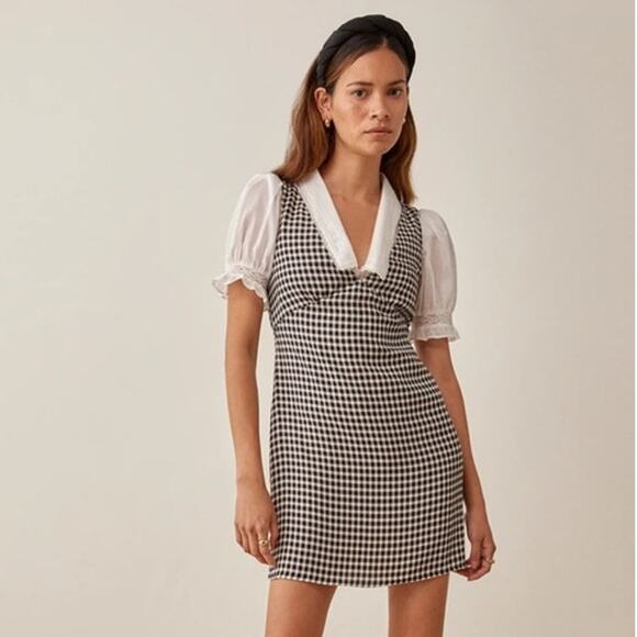 Reformation Dresses & Skirts - REFORMATION Zina Dress 90’s Gingham V-Neck Sleeveless Plaid Pinafore April Check